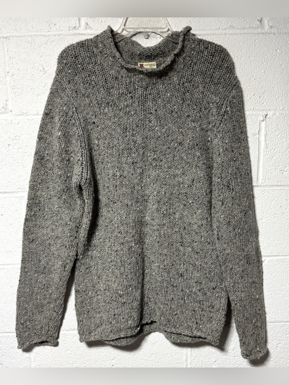 Carraig Donn Irish 100% Pure New Wool Roll Neck Gray Fisherman Sweater L Donegal